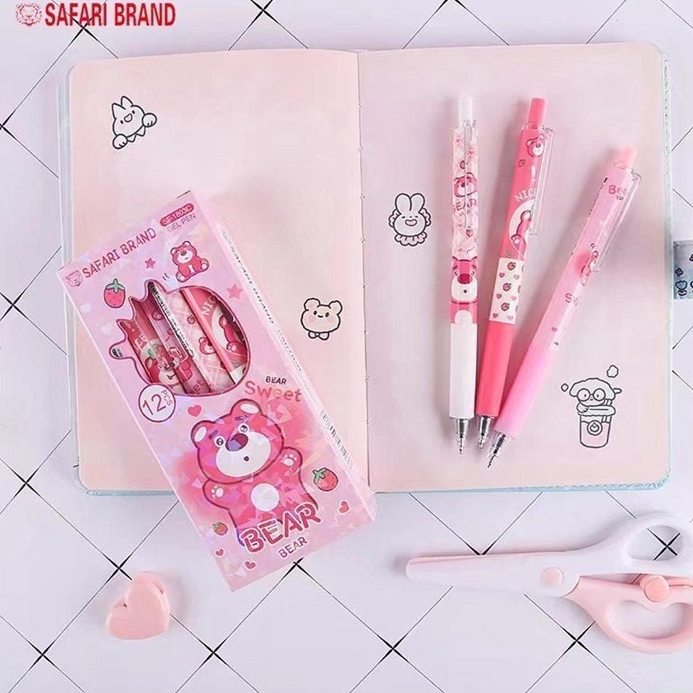 

KODE P14G SF183C 12pcs Click Gel Gell Pen Pulpen Bulpen Ballpoint Bolpoin Bolpen Gell Jel Gel karakter motif lotso strawberry pink bear untuk anak perempuan cewek