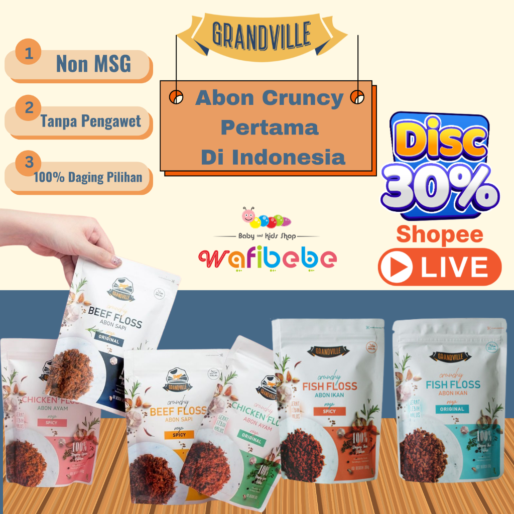 

Grandville Abon Sapi Ayam Ikan Crunchy Original Makanan MPASI Instan Snack Anak Non MSG Halal