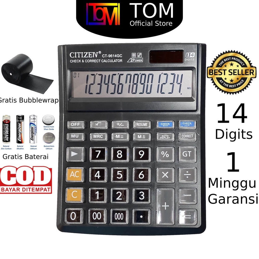 

KODE B58N Kalkulator CITIZEN CT 9614 GC 14 Digit Calculator Check Dual Two 2 Power