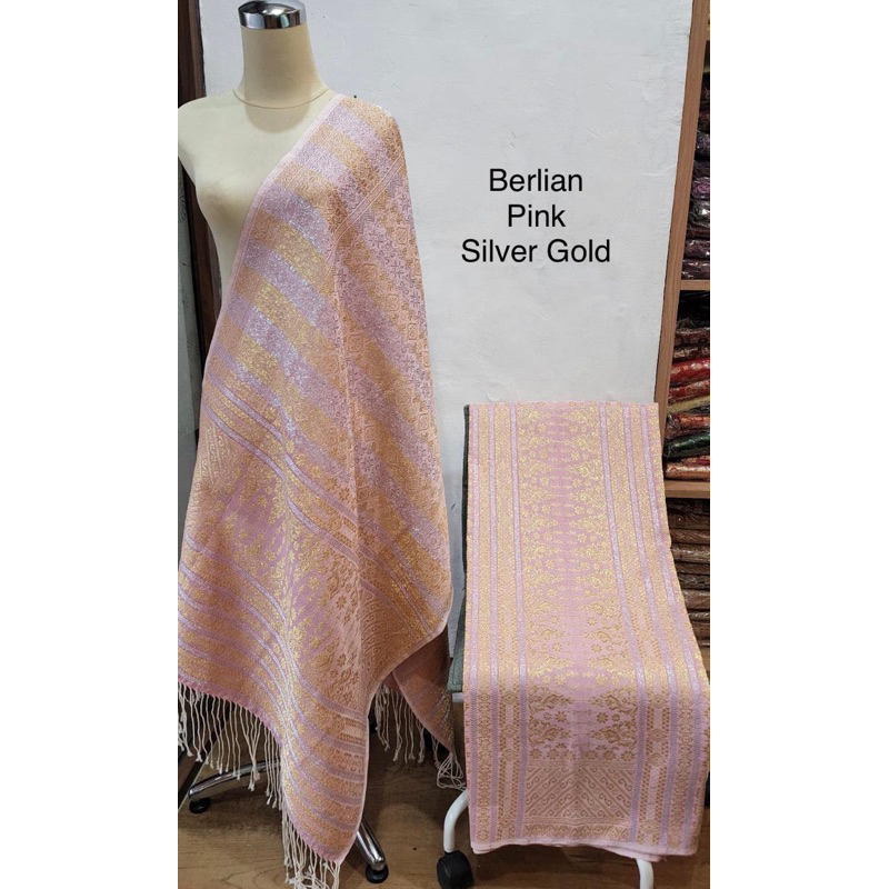 Songket Tumtuman Berlian Tanpa Sambungan Warna Gold Pink