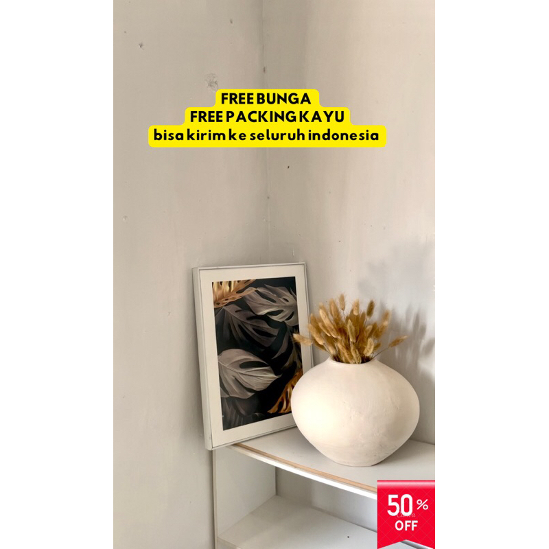 guci bulat-vas bunga kayu aesthetic besar free bunga