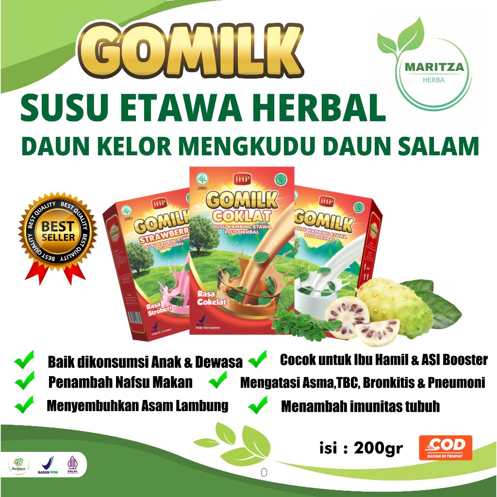 

GOMILK Susu Kambing Etawa Herbal Daun Kelor Daun Salam Mengkudu 200gr