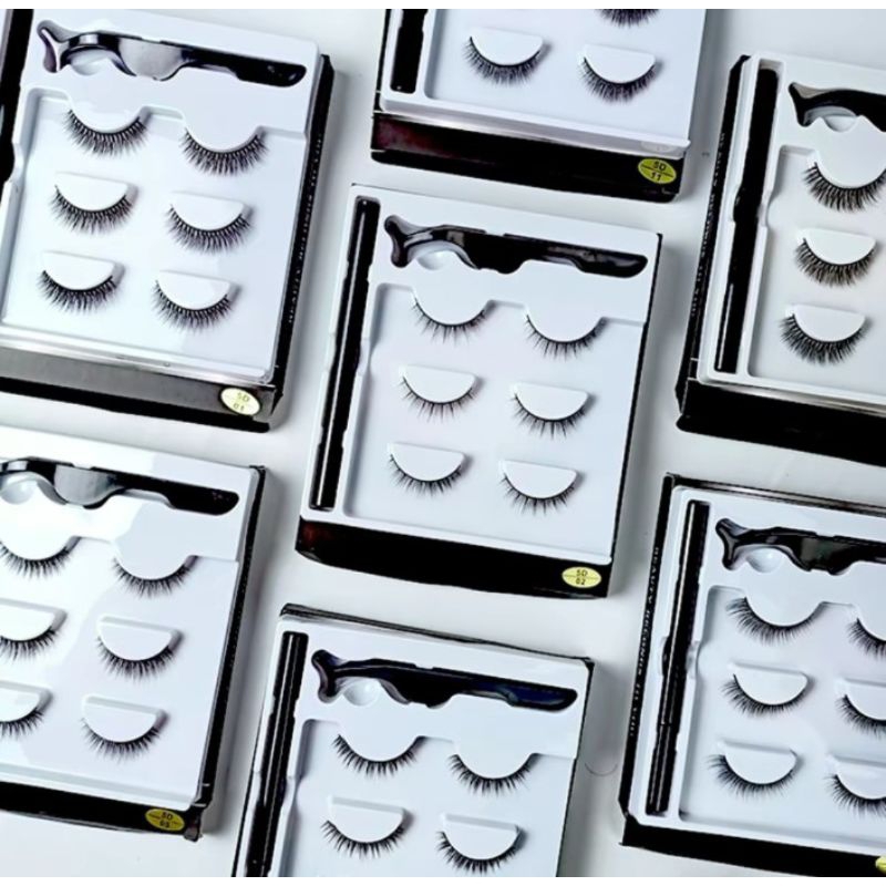 Bulu Mata Magnet 3 Pasang + Magnet Eyeliner / Bulu Mata Magnetik Korea Eyelash 3D BuluMata Palsu