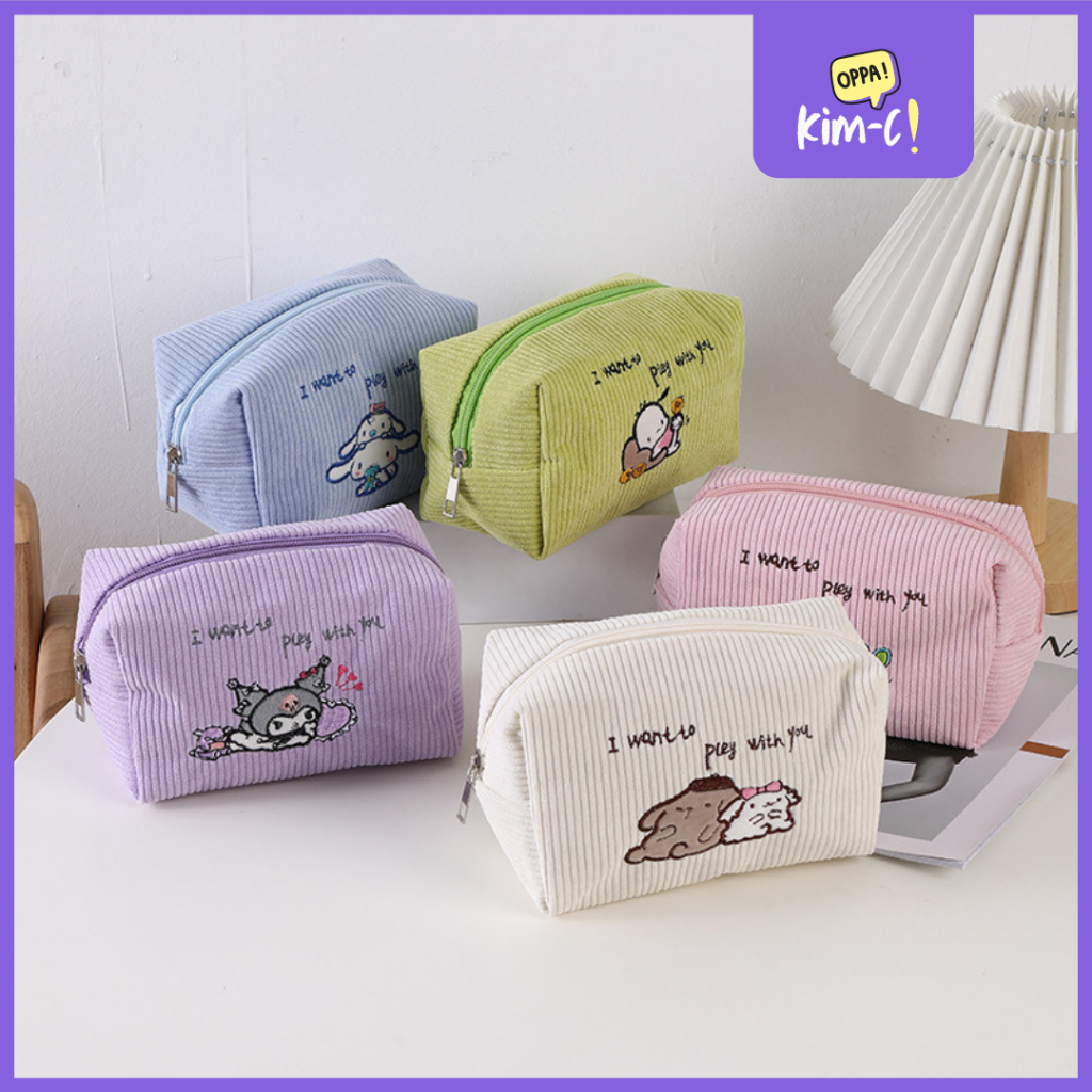 

KimC - Pencil Case Sanrio Cute Pouch Makeup Korduroi Kotak Pensil Sekolah Serbaguna