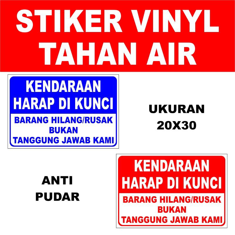 

KENDARAAN HARAP DIKUNCI UK 30X20CM STIKER SIGN/STIKER PERINGATAN/STIKER VINYL/WATERPROOF