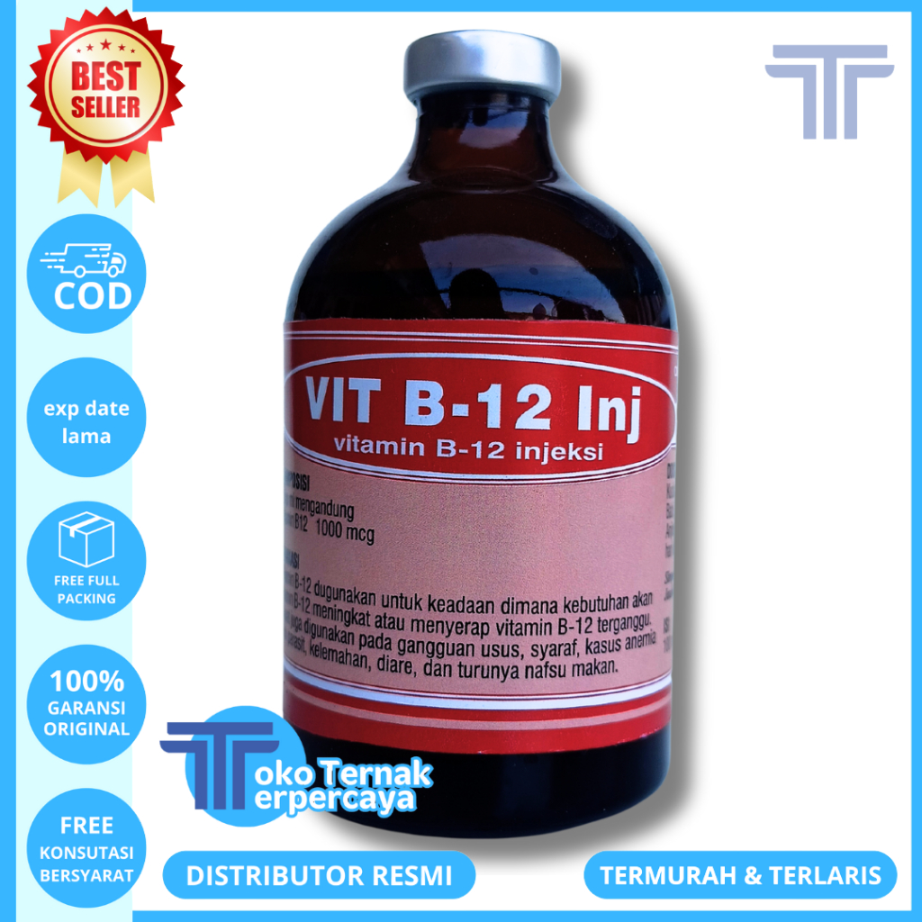 VIT B12 INJ 100ML BOTOL MERAH - Vitamin B12 Hewan - Meningkatkan Nafsu makan Hewan