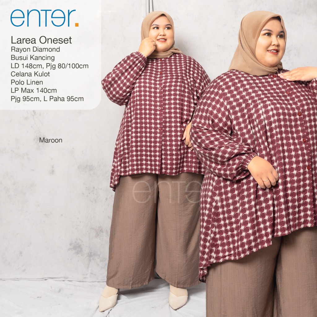 Setelan Jumbo Larea Oneset by Enter LD148 Kekinian Katun Rayon Viscose Baju Hijab Outfit