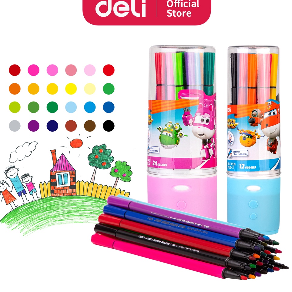 

Paket Meriah Deli Super Wings Felt Pen Spidol Warna 1224 Warna Kemasan Tabung EC1512 EC1524