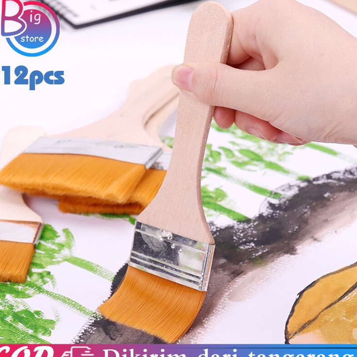 

Super Star Kuas Lukis Besar 12pcs Kuas Cat Tebal Kuas Lukis Lebar Nylon Flat Art Painting Brush