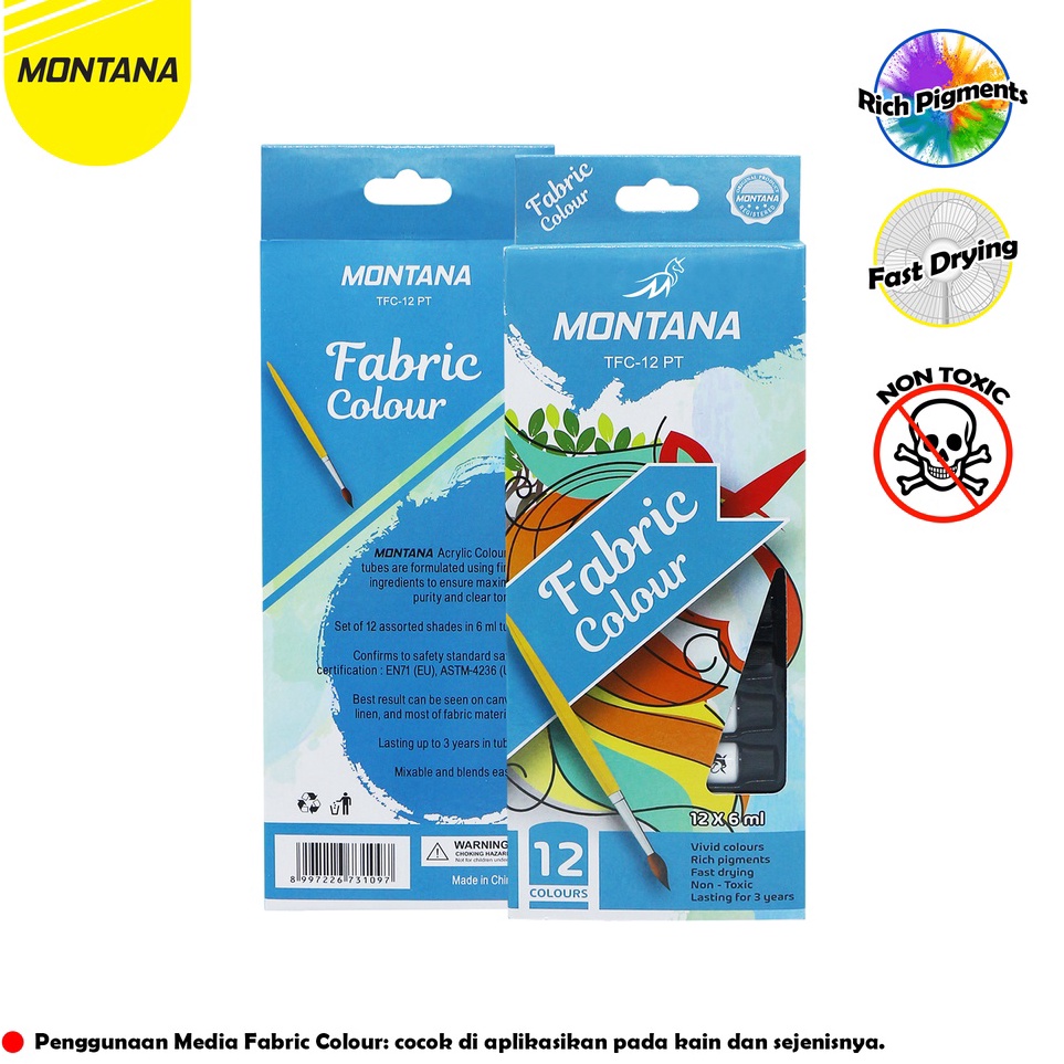 

Paket Diskon Montana Fabric Color 12 Warna Cat Kain Montana TFC12 PT