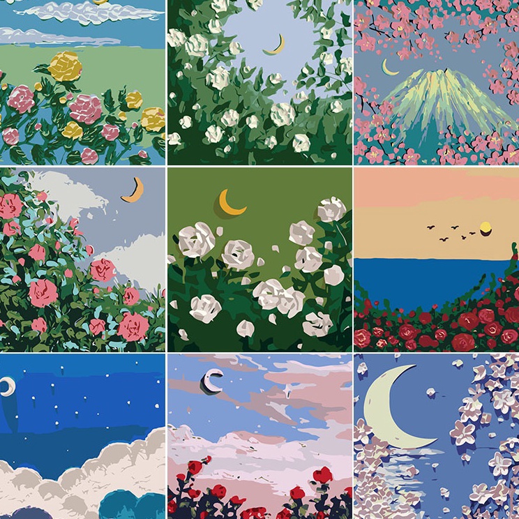 

Promo Ngetrend Paint By Number 2x2cm DIY Paint Kit with Frame Digital Painting Landscape Series