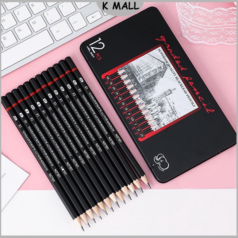 

KODE L63P 12 pcs Pensil gambar sketsa set lengkap 2H H F B HB 2B 3B 4B 5B 6B 7B 8B Charcoal Pencils Set