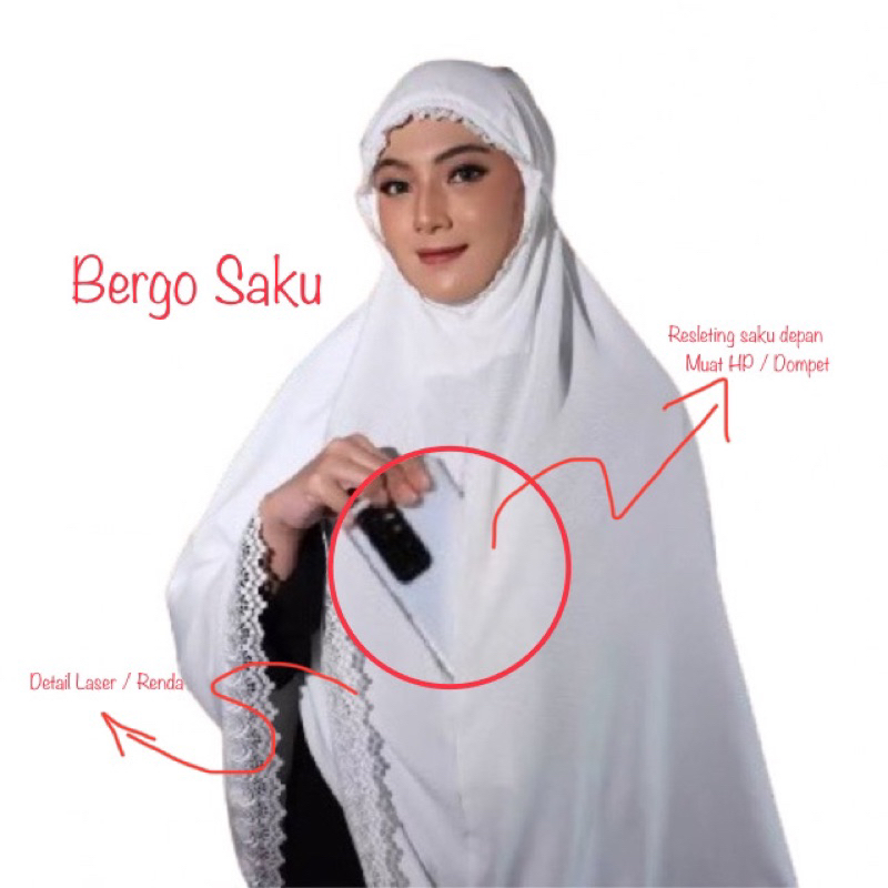 Hijab Bergo saku haji umroh hijab kerudung ihram kantong depan resleting