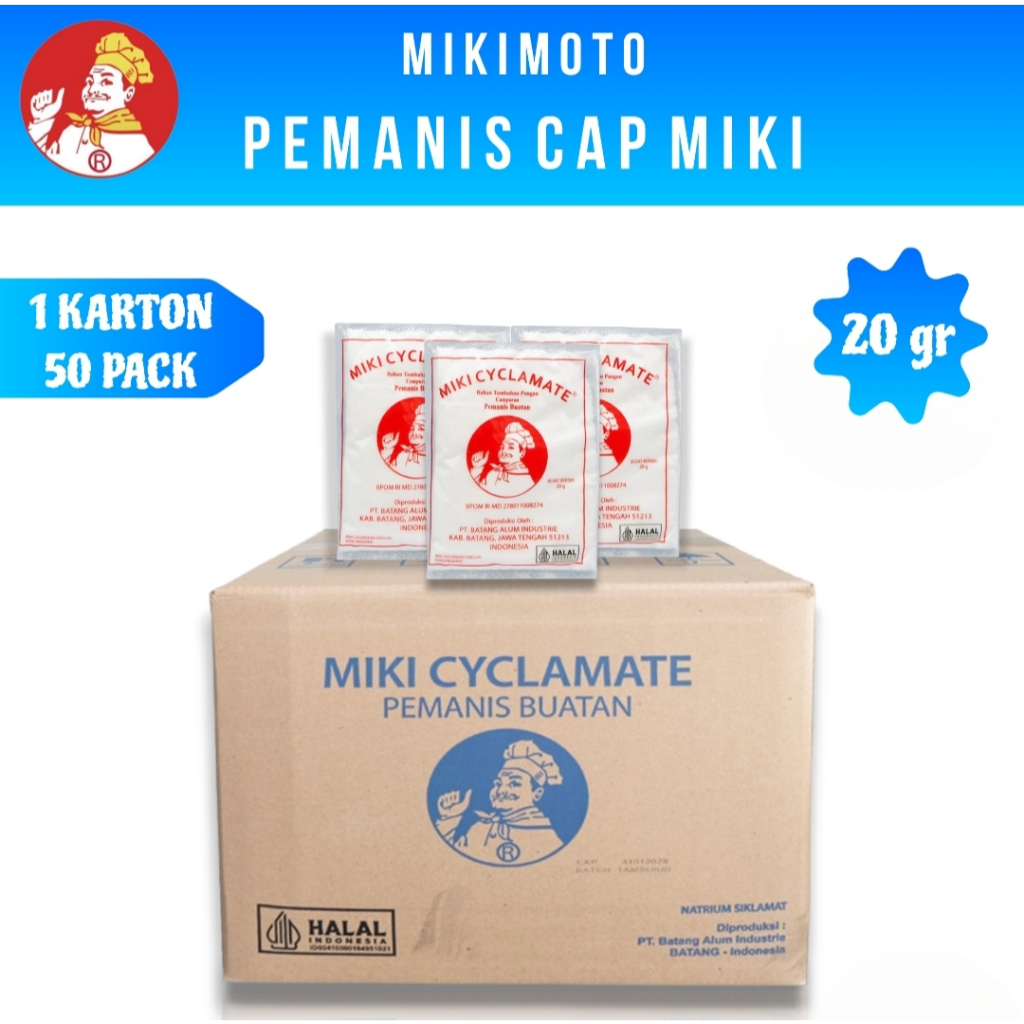 

MIKI Cyclamate Pemanis Miki Sari Manis / Pemanis Makanan Dan Minuman MC 25 - Kemasan 20gr (1 Karton Isi 1000 Pcs)