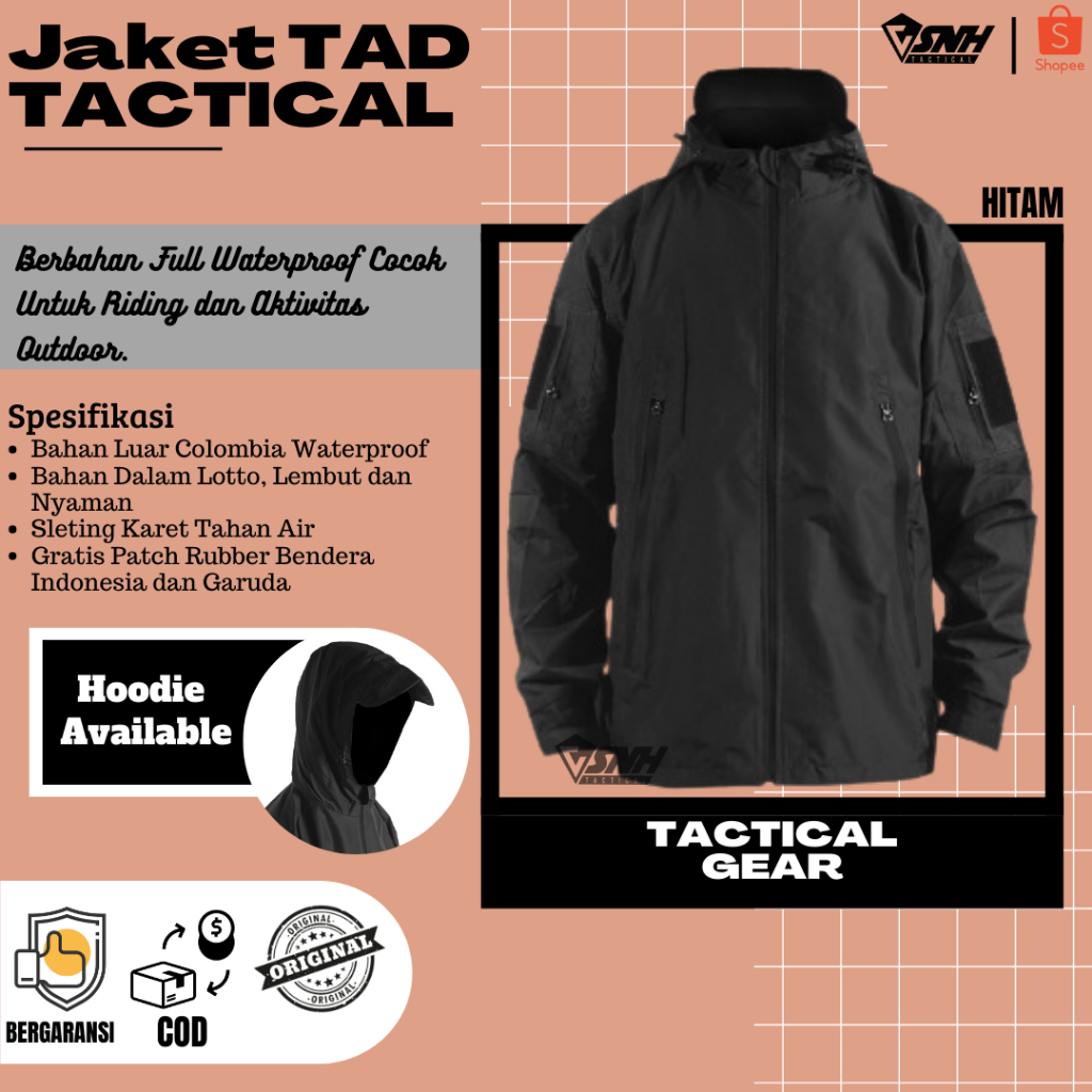Jaket Motor Tactical Outdoor Gunung Anti Air Pria Waterproof Jaket Touring Hitam