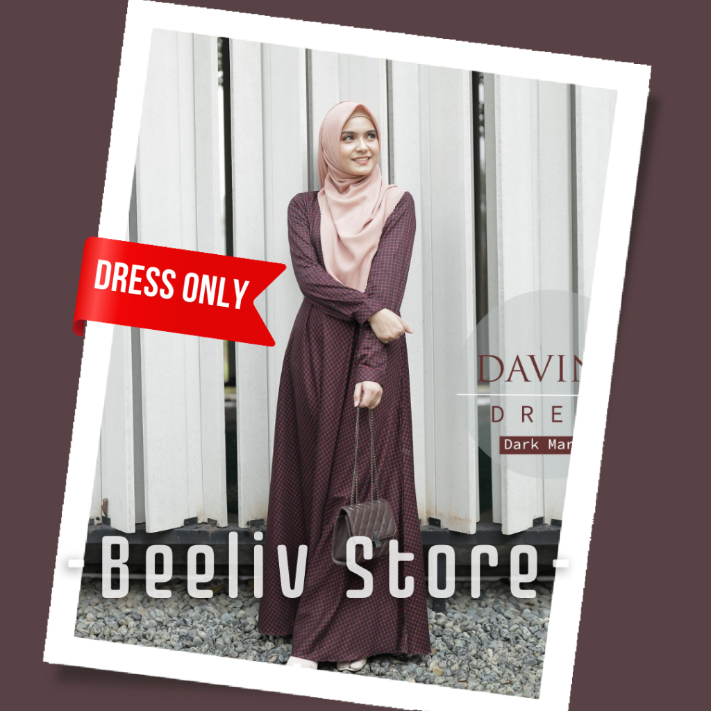 Gamis Motif Kotak Davina Dress by Audina Katun jepang Busui Friendy Simple Adem