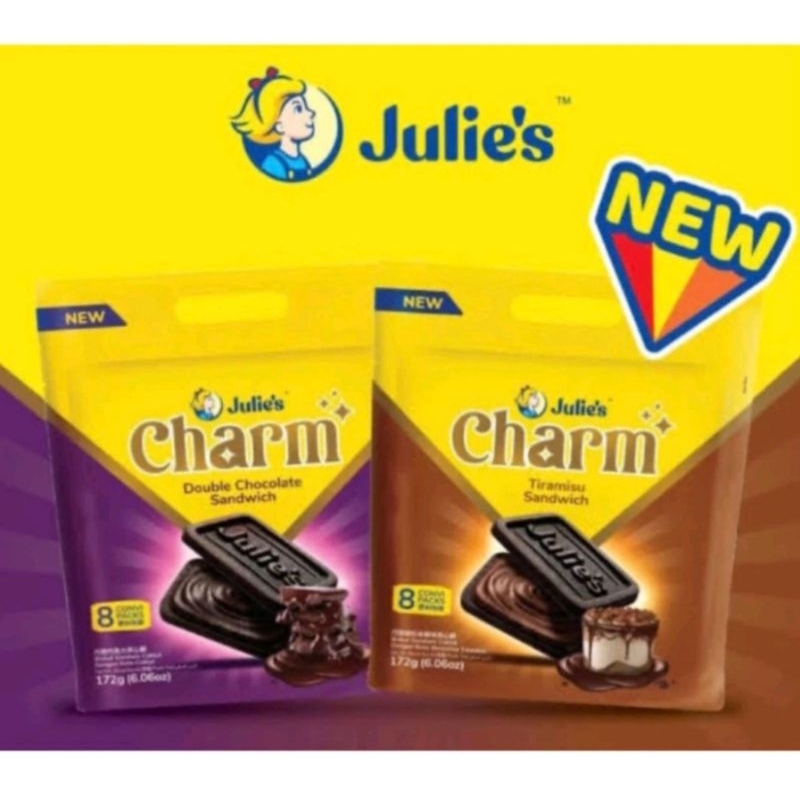 

Julie's Charm Sandwich Biscuit Tiramisu Sandwich / Double Chocolate Sandwich - Biskuit Sandwich 172g ( 8pack @21.5g)