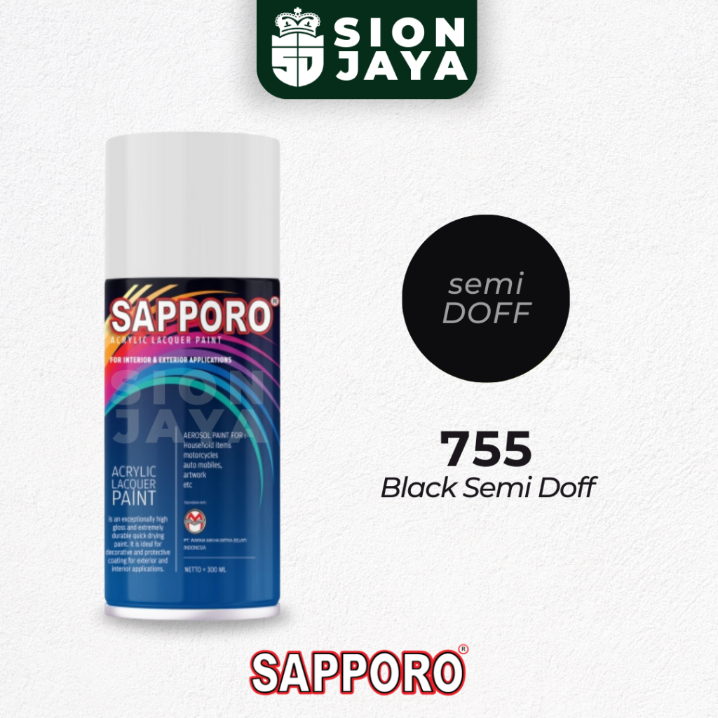 Pilox / Pylox / Cat Semprot Sapporo 300ml Hitam Standard Colour 755 Black Semi Doff