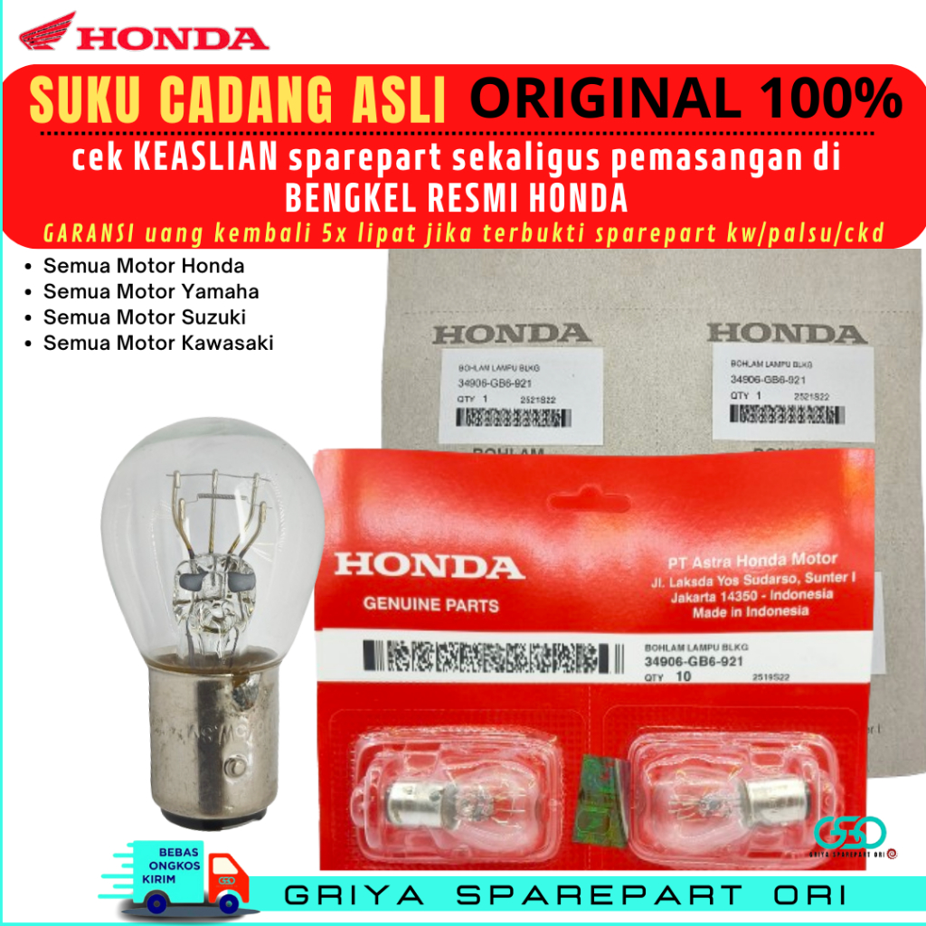 Bohlam Lampu stop Beat Ori Lampu belakang Spacy FI Stoplamp Supra X Lampu rem Scoopy ORIGINAL HONDA 