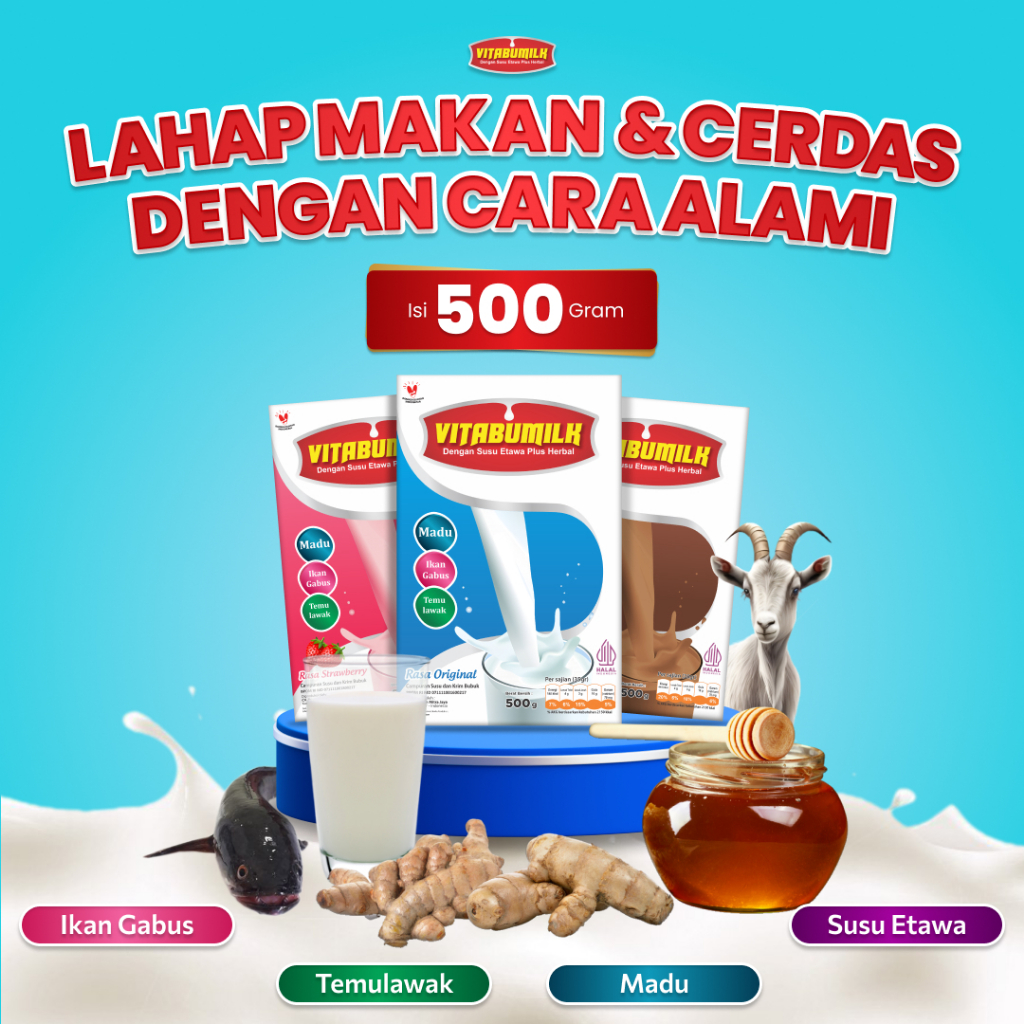 

VITABUMILK Susu Kambing Etawa Plus Herbal Isi 500 Gram | Susu Gemuk dan Kecerdasan Anak Usia 2 Tahun Sampai remaja