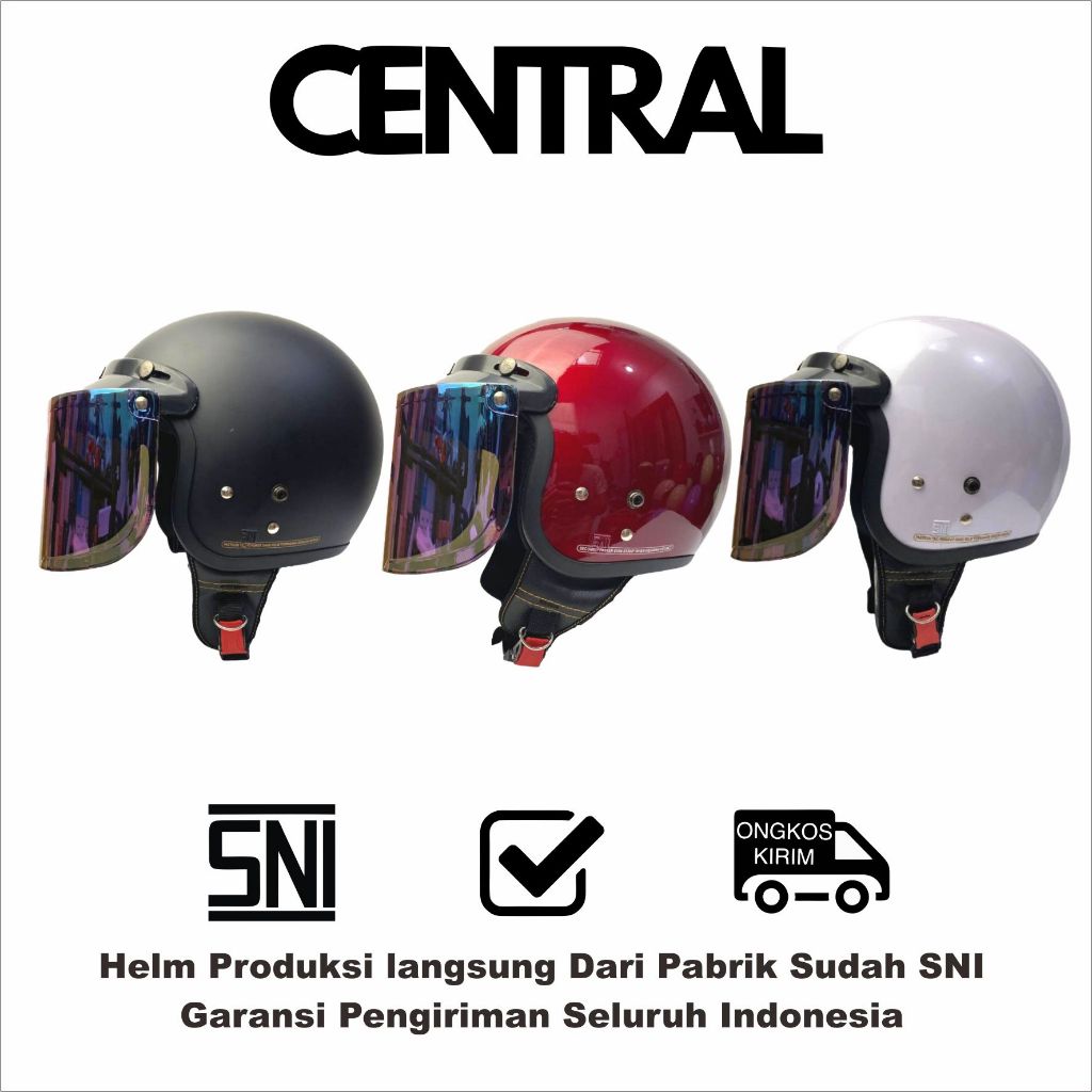 Helm bogo retro standart SNI Nyaman di pakai busa empuk Pria Wanita Kancing Full Leher