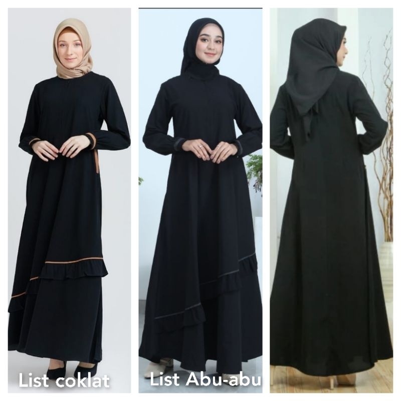 Gamis motif rempel miring ORI by Hagia Sofia Maxi dress wanita muslimah Bahan jetblack premium mix k