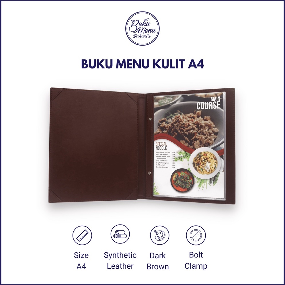 

KODE P7J6 BUKU MENU RESTORAN KULIT ISI PLASTIK A4 15X3CM READY STOCK HARGA TERJANGKAU CAFE RESTORAN HOTEL