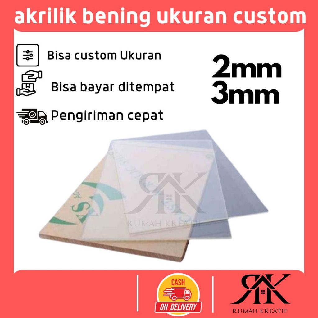 

CUSTOM Akrilik Bening custom ukuran tebal 2 mm dan 3mm