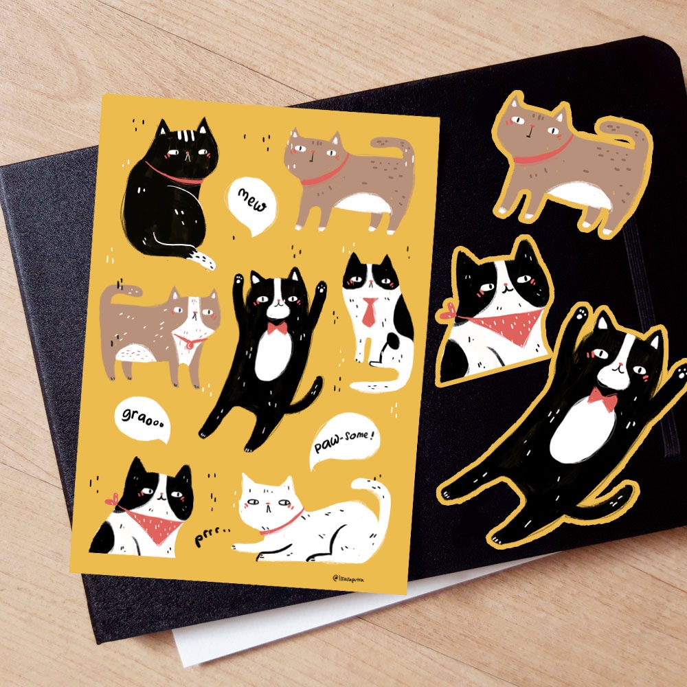 

Sticker set label kucing kuning banyak gaya!