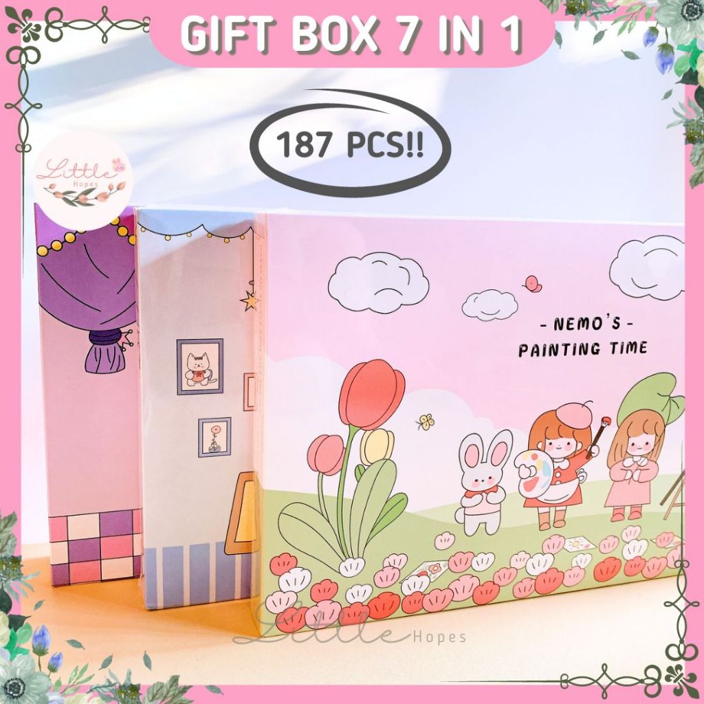 

(FREE GIFT) Set 7 in 1 Journal Kit Box 187 Pcs Gift Box Hampers Buku A6 Notebook Diary Aesthetic Scrapbook DIY COD Viral Lebaran