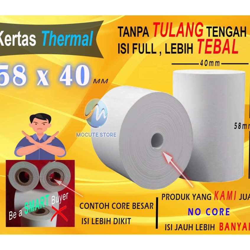 

Hot Popular Mocute 58 X 4 MM Kertas Struck Printer Thermal TEBAL 58x4mm ISI 1 Roll