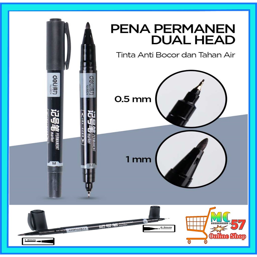 

Deli 6824 - Pena Permanen Dual Head Tip Marker Pens Waterproof