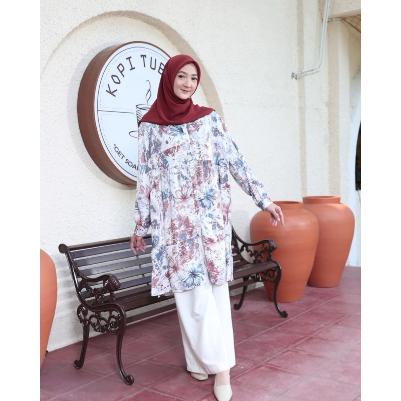 Kalasiris - Rosa tunik kalasiris / Tunik motif flower / Tunik crinkle silk