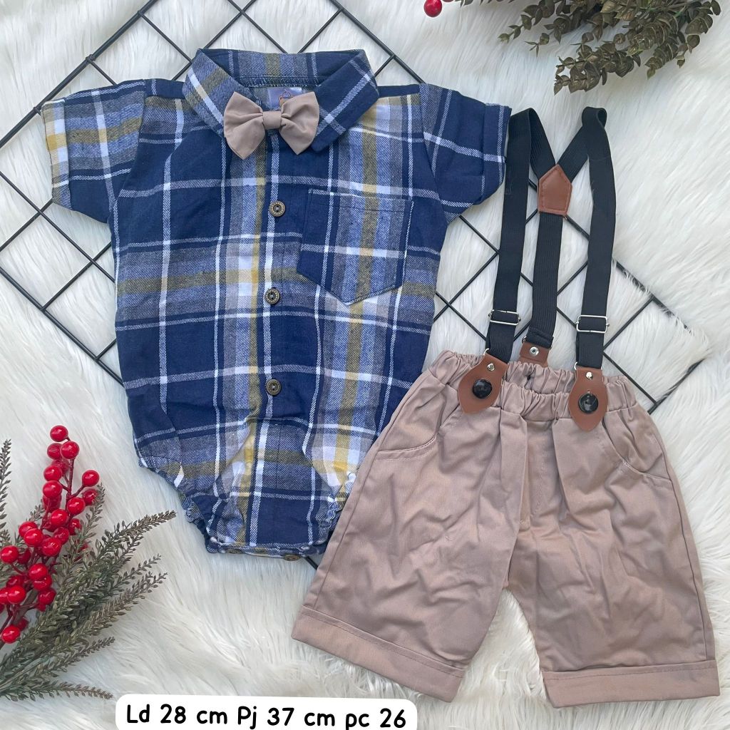 BAJU SUSPENDER BABY BOY SETELAN ANAK LAKI LAKI SUSPENDER KEMEJA MOTIF KOTAK BAYI OOTD