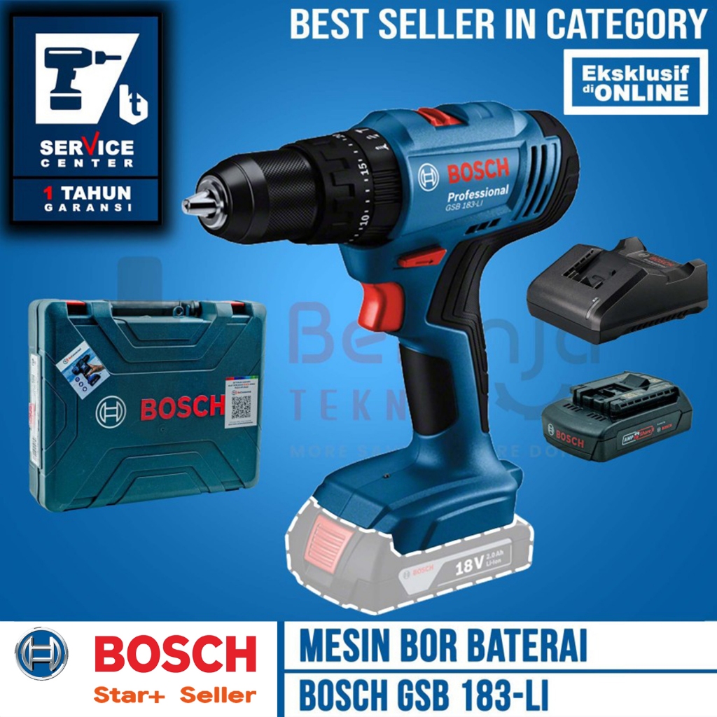 Bosch Mesin Bor Tembok Baterai GSB 183-LI 18V Cordless Impact Drill 18 Volt 1 Baterai