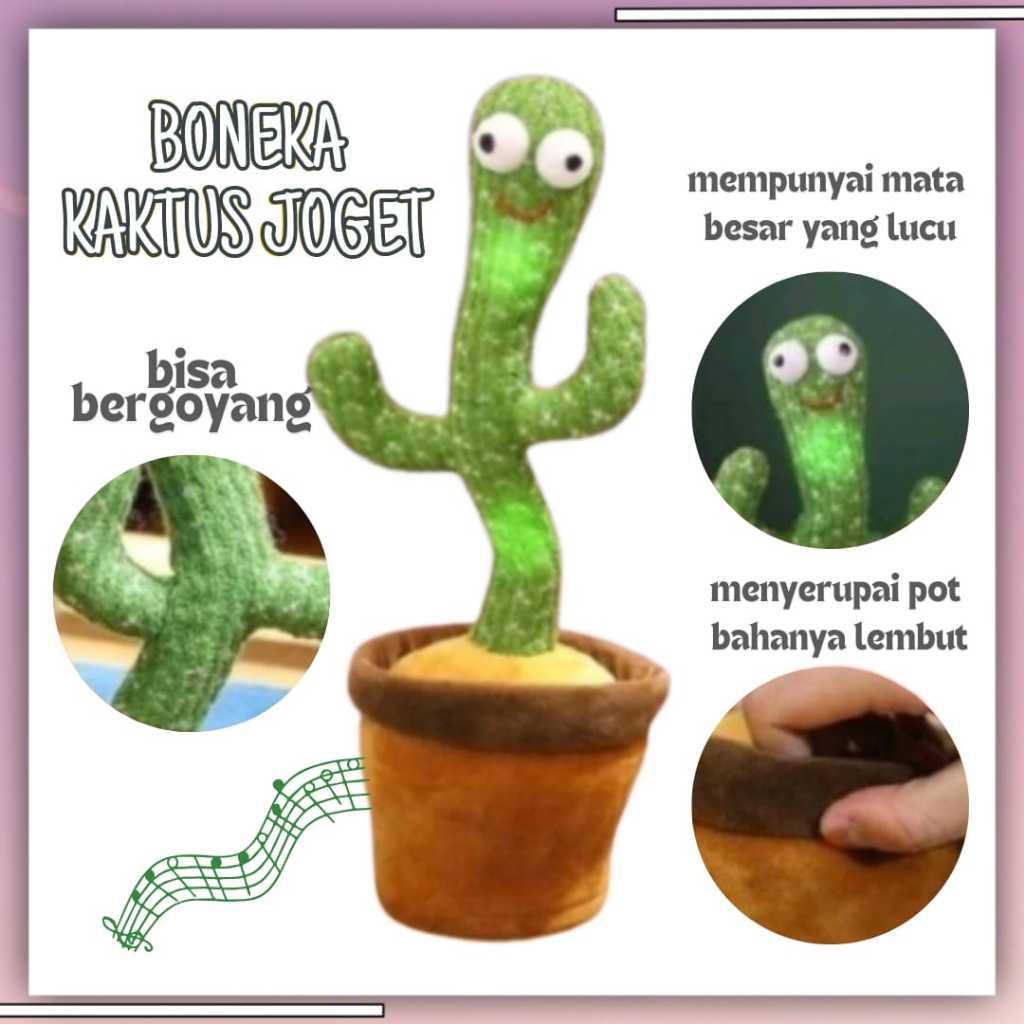 Boneka Kaktus Joget Peniru Suara Charger Usb Mainan Boneka Kaktus Led