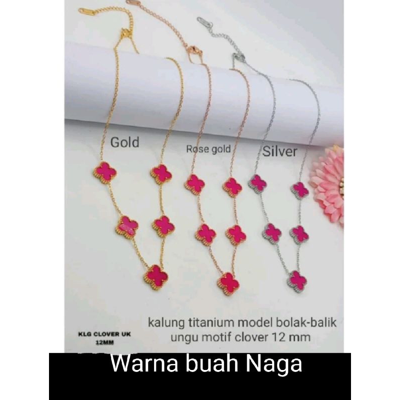 RB173. Kalung titanium wanita model bolak-balik clover 12 mm terlaris