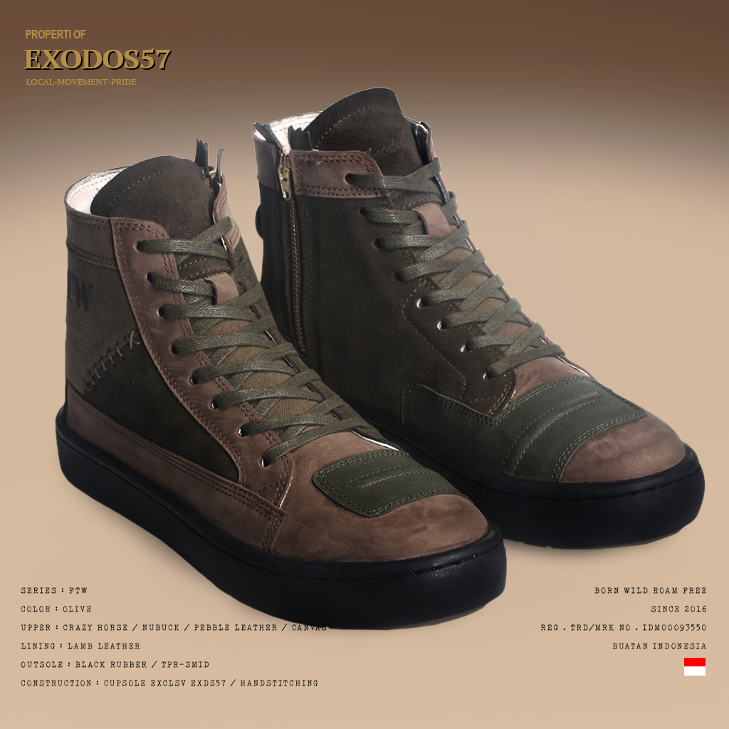 Sepatu Sneakers Kulit Pria Exodos57 - FTW Olive