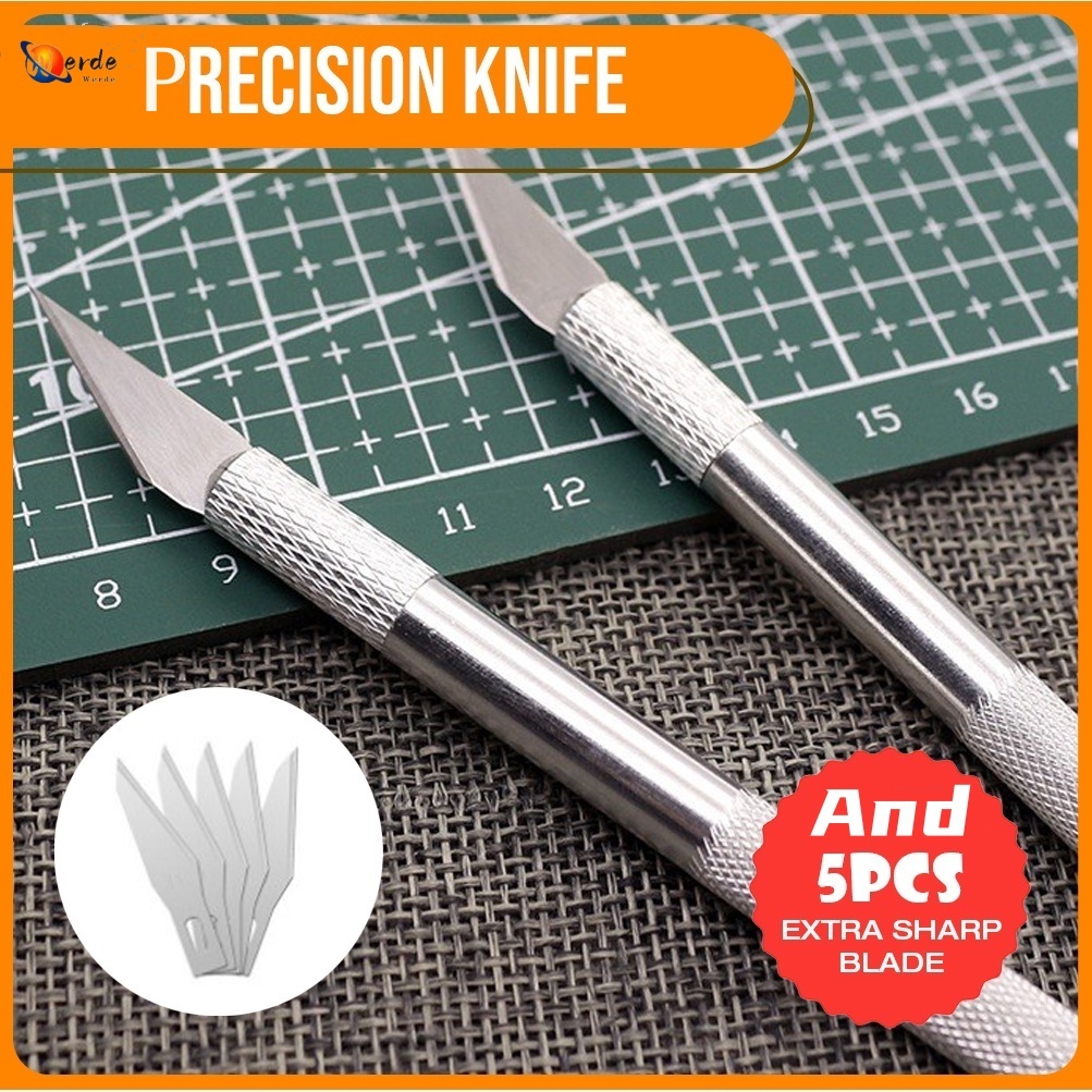 

6 pcs/Set Art Pen Knife (Total 6pcs Mata Pisau) / 1pc Hobby Knife Pisau Ukir + 1 Mata Pisau / 5pcs Refill Only