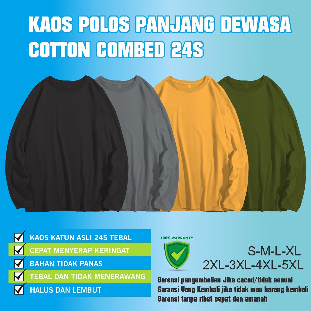 Mosha Kaos Polos Katun Combed Knitto 24s Lengan Panjang
