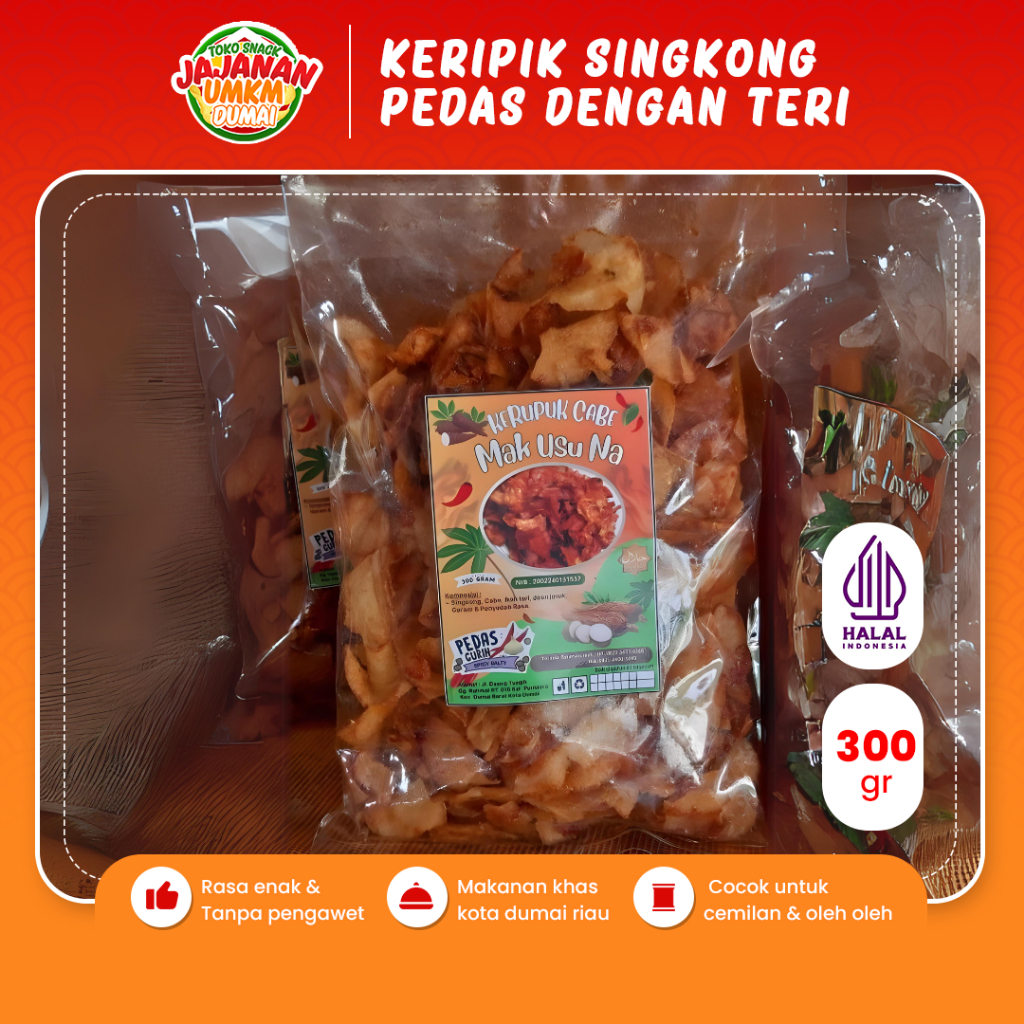 

Keripik Singkong Pedas Dengan Teri 300 Gr Cemilan Makanan Ringan Ketela Gurih Renyah