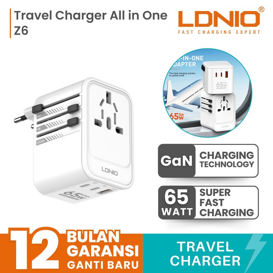 LDNIO TRAVEL ADAPTOR UNIVERSAL CHARGER Z6  CONVERTER GAN 65W