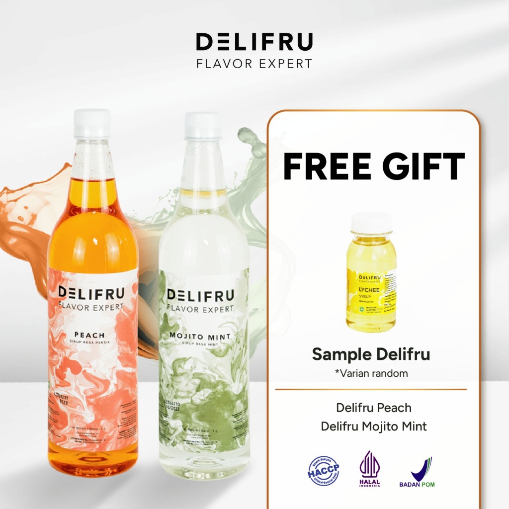 

Delifru Paket Bundling Syrup Peach 1L + Sirup Mojito Mint 1L