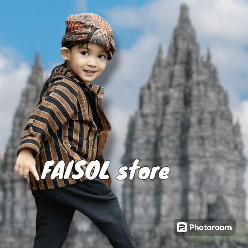 baju setelan surjan lurik anak/ baju adat jawa surjan lurik blangkon