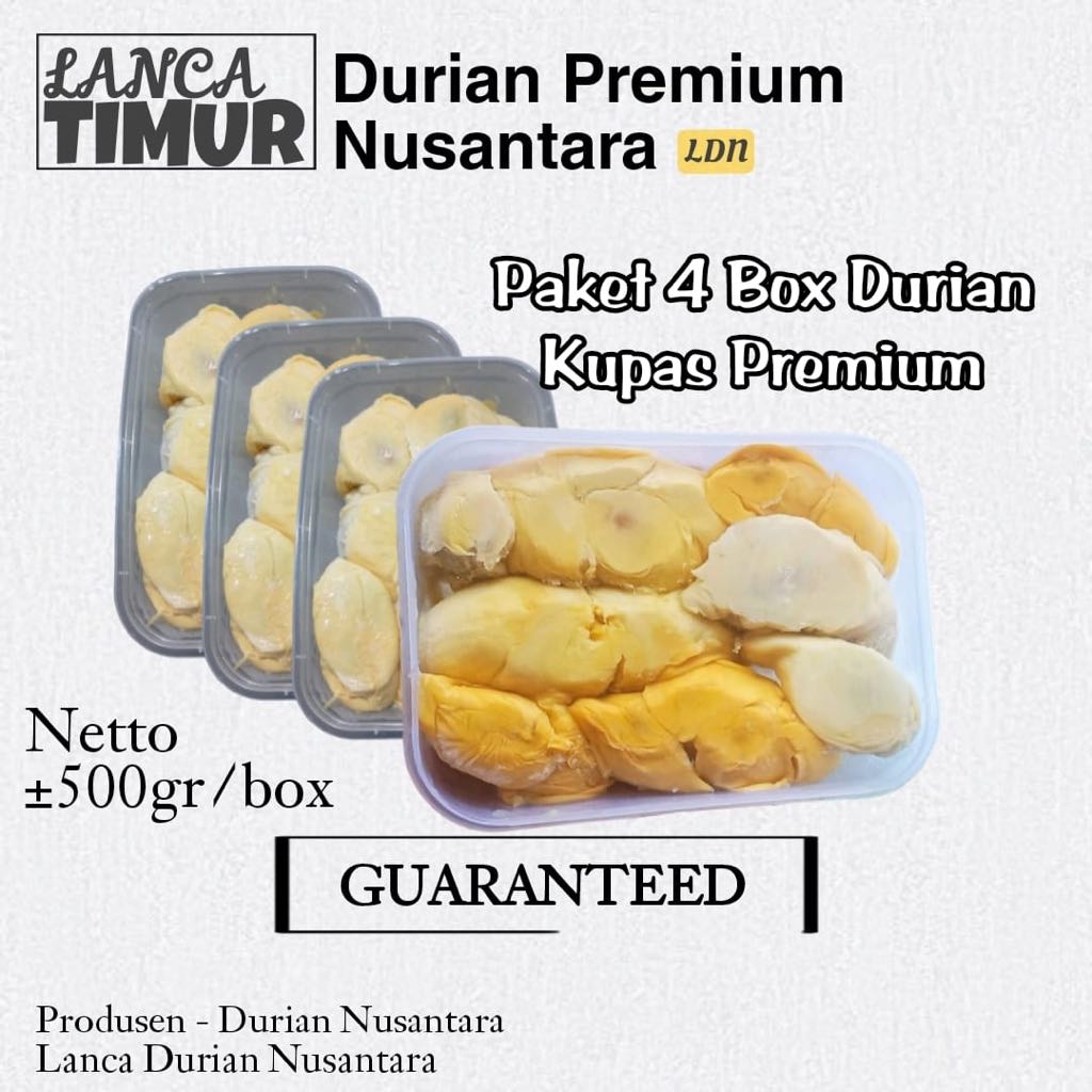 

PAKET 4 BOX DURIAN KUPAS MEDAN / DURIAN KUPAS PREMIUM KEMASAN PER BOX 500gram