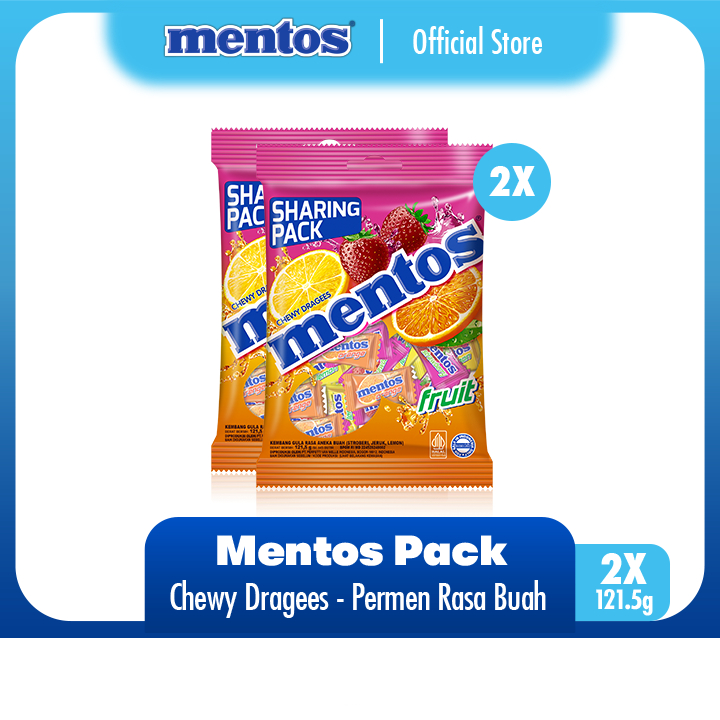 

Mentos Chewy Dragees Fruit 243g - Permen Mint Rasa Buah (2 Packs)