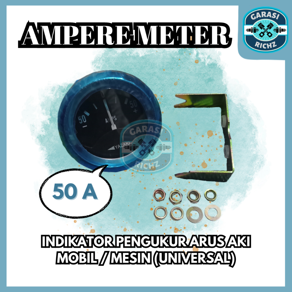 AMPERE METER DC - 50A / AMPER CAS ANALOG / INDIKATOR PENGUKUR ARUS AKI MOBIL / MESIN (UNIVERSAL)