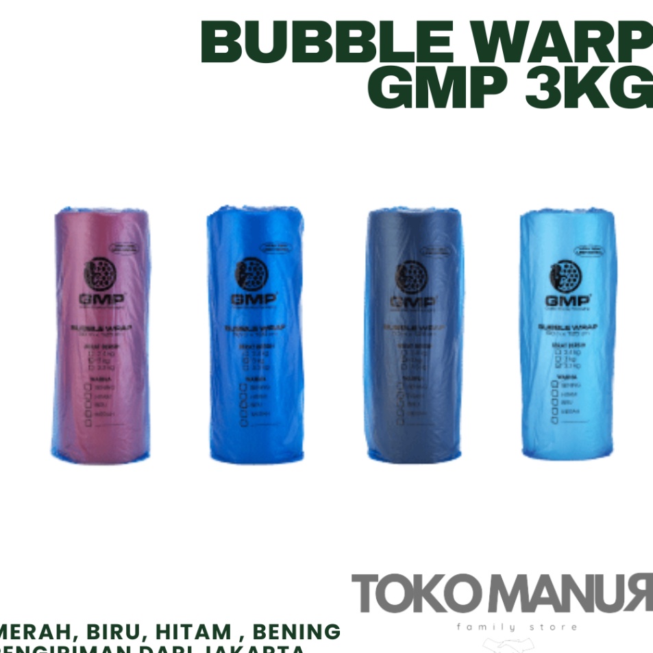 

Murah Gembira BUBBLE WRAP GMP HITAM BENING BIRU MERAH 3KG 1 ROLL