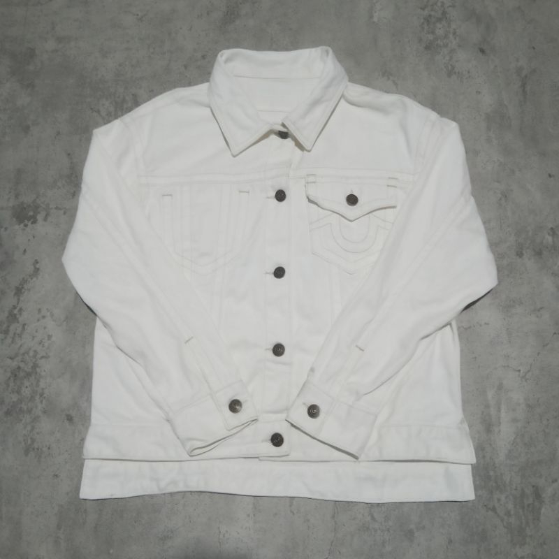 jaket denim jeans trucker pria true religion putih
