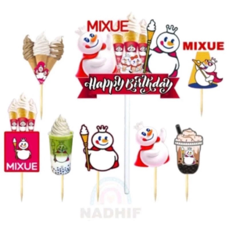TOPER CAKE KARAKTER MIXUE HIASAN TUSUK KUE ULANG TAHUN